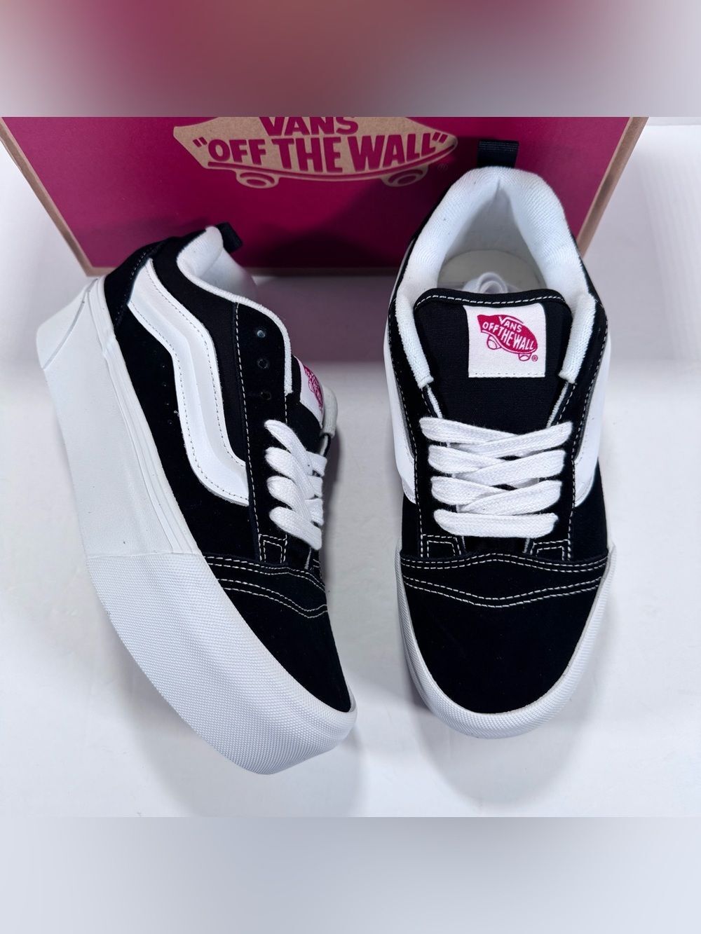 Vans Knu Stack Chunky Platform Black True White Sneakers Women 8.5 Men 7